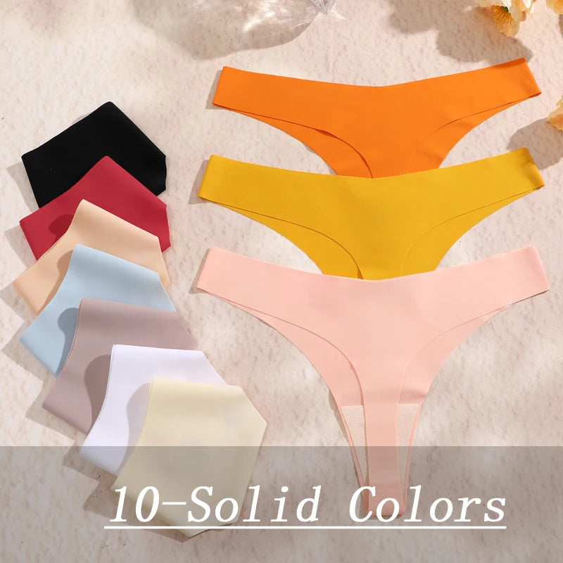 3Pcs/Set Women Seamless Panties Sexy V-Waist Thongs G-String Ultra-thin Lingerie Female Ice Silk Underwear Soft Underpants