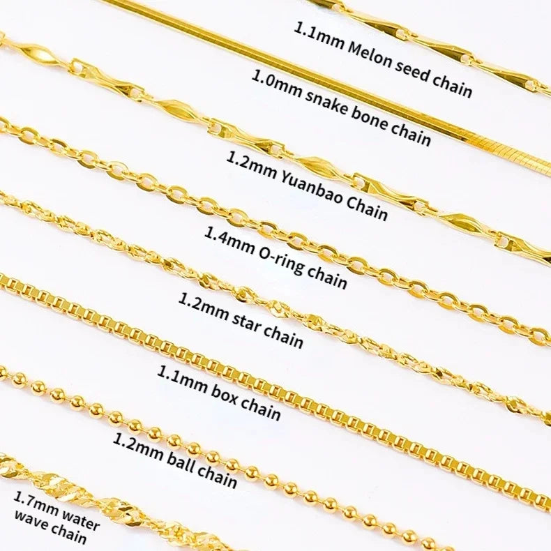 14k Orginal Gold Color Necklace Chain for Women Box Chain Snake Bone/starry/Cross Chain 18 Inches Necklace Fine Jewelry Gifts