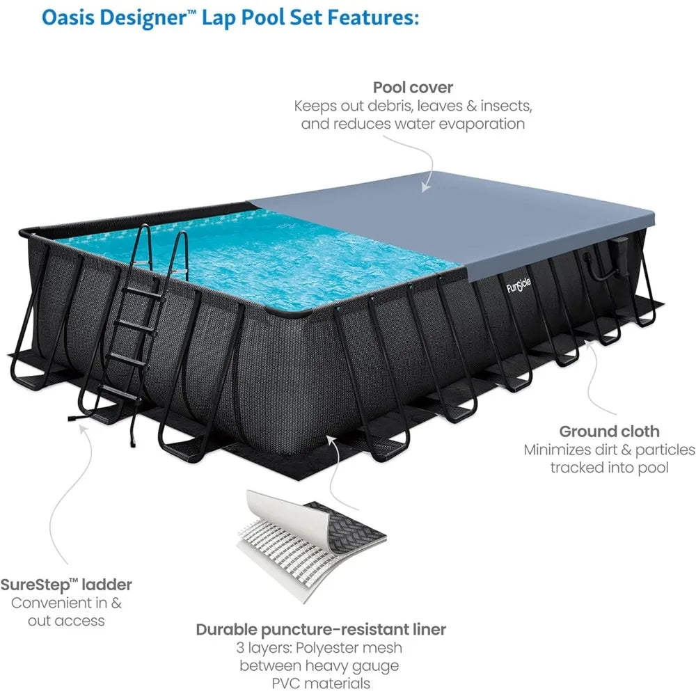 Swimming Pool 24' X 12' X 52" Oasis Designer Rectangular Frame Outdoor Above Ground Swimming Pool