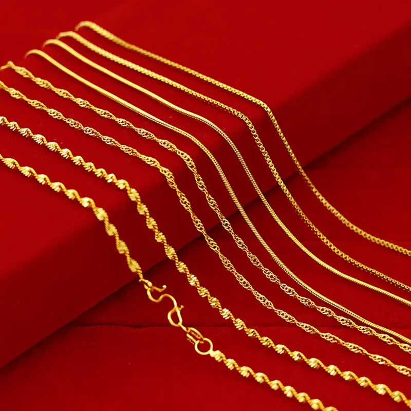 k Yellow Gold Plated Color Necklace for Women Water Wave Chain Snake Bone/Box/O Chain 45cm Necklace Pendant Jewelry Not Fade