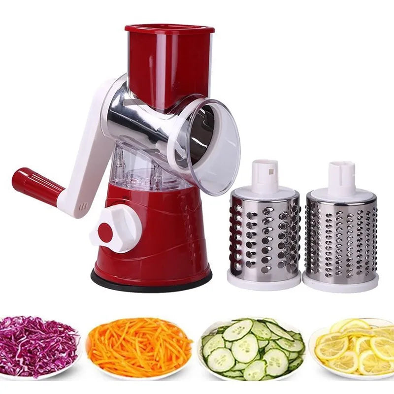 Vegetable Cutter & Slicer Manual Kitchen Cheese Chopper Machine with 3 Sharp Drums Multifunctional Garlic Potato Shredder