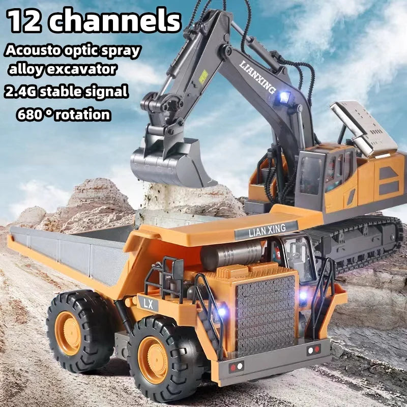 Hot selling 11 Channel 1:20 2.4GHz 11CH RC Construction Truck Toys Engineering Vehicles Metal RC Excavator