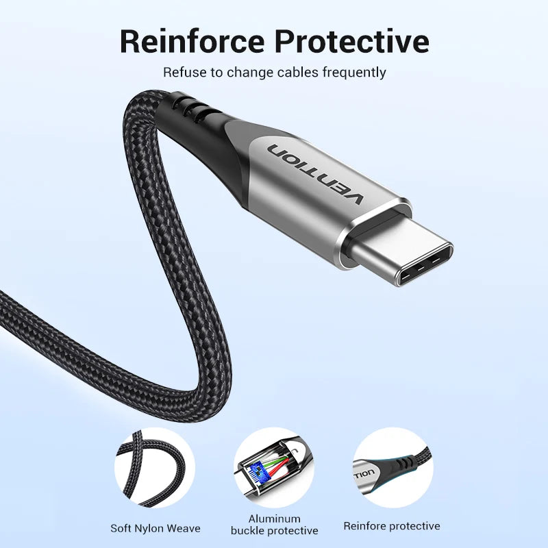 Vention USB Type C Cable for Samsung Poco S21 3A Fast Charging USB C Charger Date Wire for Xiaomi Redmi Note 8 Type-C Cabo Cable