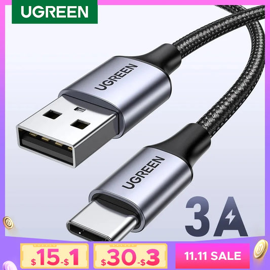 UGREEN 3A USB Type C Cable For Realme Xiaomi Samsung S21 Fast Charging Wire USB-C Charger Data Cord For iPad Samsung Poco USB C