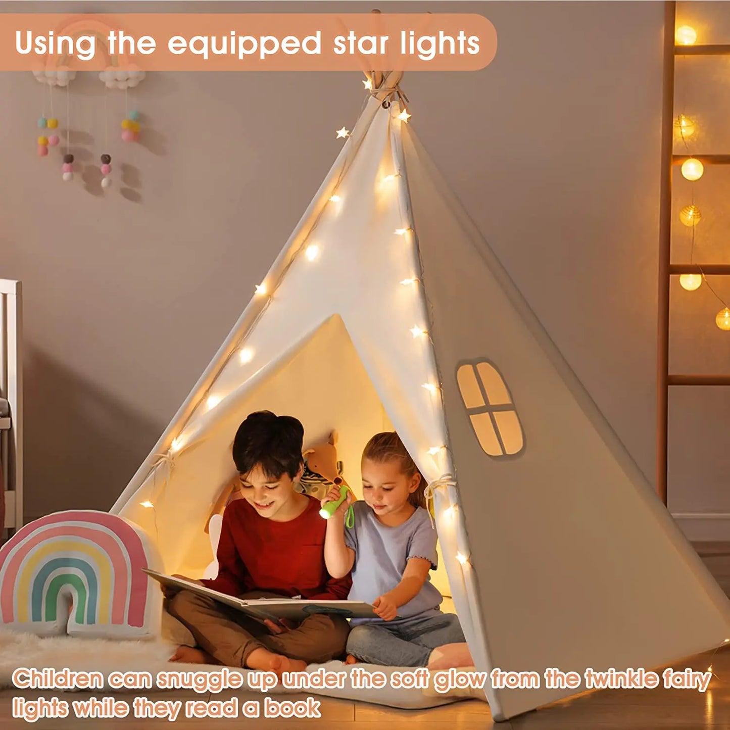 Kids Tent Teepee Tent For Children Portable Tipi Infantil House For Girl Cabana Boy Tents Decoration Carpet LED Lights