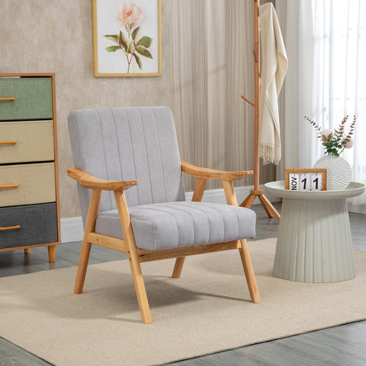 HOMCOM Accent Chairs with Cushion Living Room Chair with Wood Legs Gray