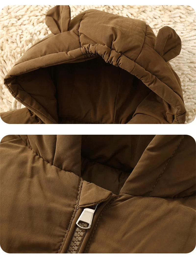 Boy Daily Down Coat Girls Casual Winter Thickened Jackets Kids Warm Hooded Fashion Outerwear Children Solid Color Cotton Parkas