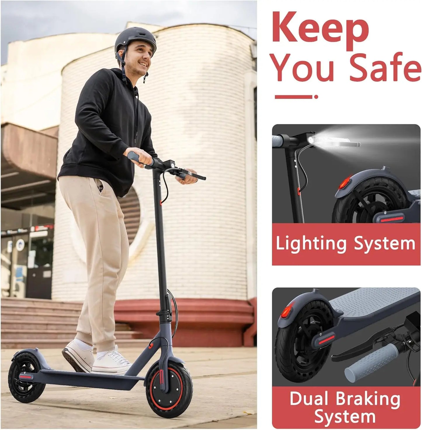 V1 Electric Scooter for Adults, 8.5" Tires, 19Mph Top Speed, 350W Motor, Max 21 Miles Long Range, Folding E-Scooter Dual Braking