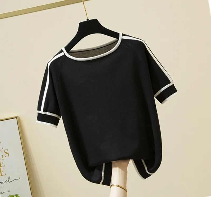 Summer Short Sleeve O-Neck Knitted Women Sweater Pullover Casual Knit Sweater Women Tops Blusas Mujer De Moda 2024 Verano J996