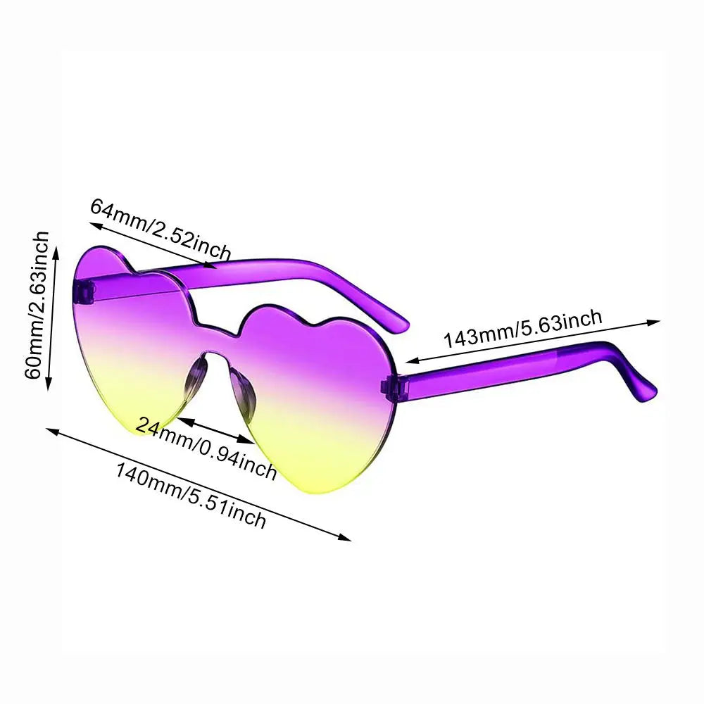 Love Heart Shape Sunglasses Women Rimless Frame Tint Clear Lens Colorful Sun Glasses Female Red Pink Yellow Shades Travel