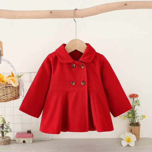 Autumn Newborn Girl Long Sleeve Woolen Coat Thickened Polo Collar Children's Jacket Fashion Double breasted Children's Clothing