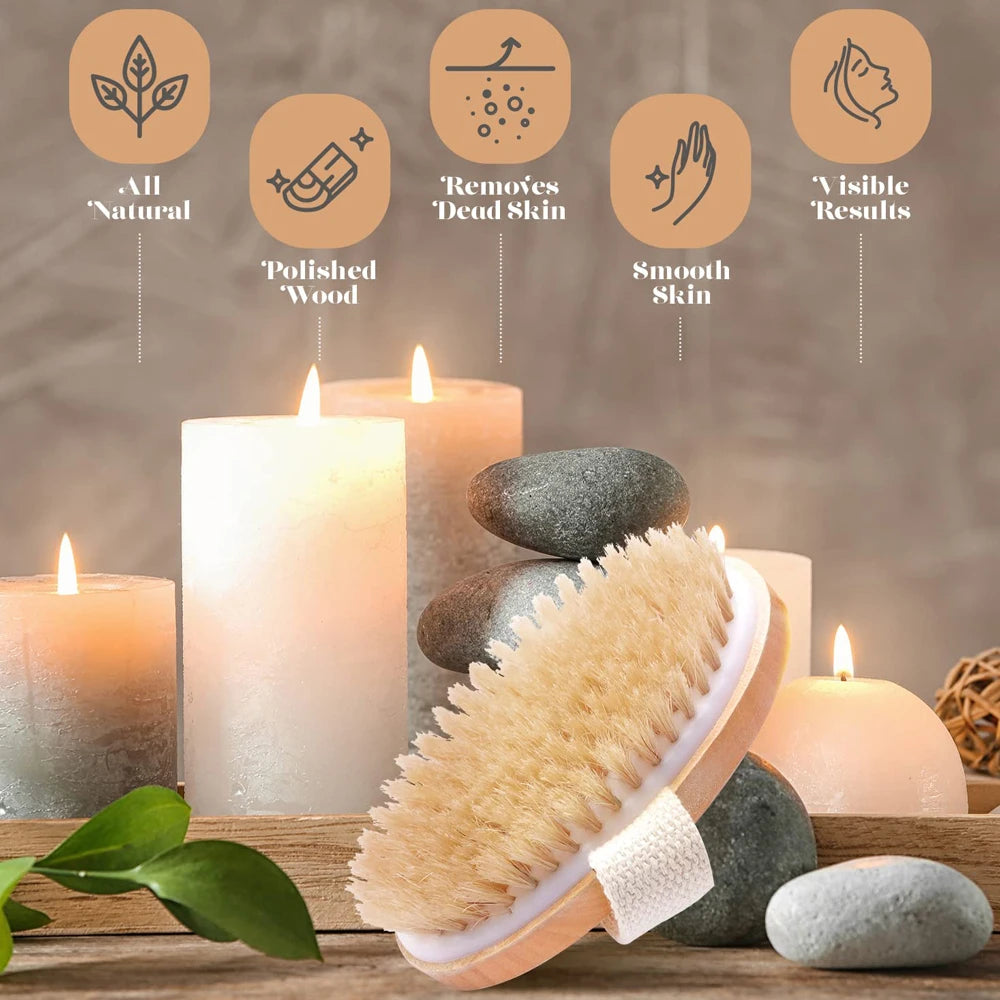 Wet and Dry Body Brush Exfoliator with Soft Bristles Body Scrub Brush for Cellulite and Lymphatic Bath Shower Skin Care Tool