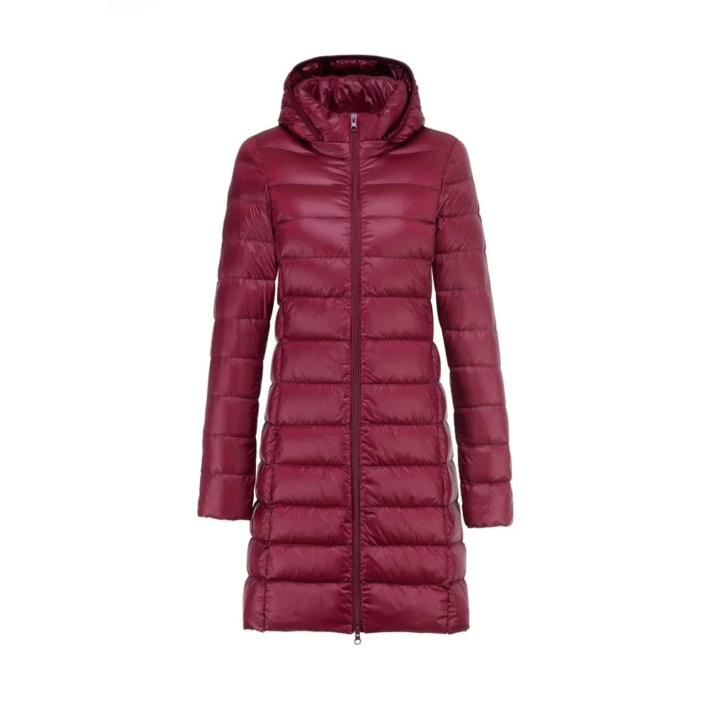 Women Winter Down Jacket 6 Colors Plus Size 5XL 6XL 7XL Women Long Slim Fit Hooded Warm Ultra Lightweight Packable Puffer Jacket