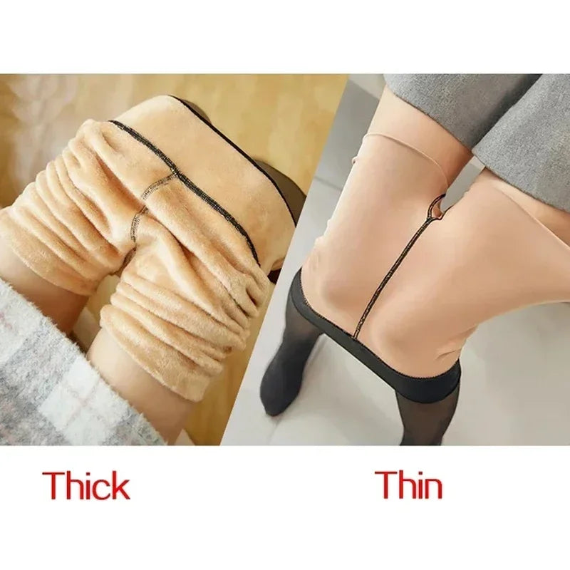 Thicken Thermal Tights Leggings Women Winter Fleece Velvet Thermo Stockings High Waist Elastic Slim Sexy Translucent Pantyhose