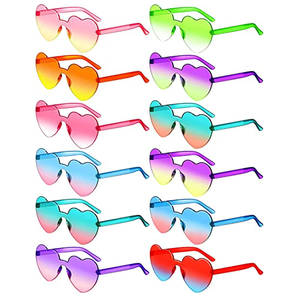 Peach Heart Sunglasses Love Sun Glasses Jelly Color Rimless Heart-Shaped One-Piece Glasses Dazzling Color Eyewear 2024 New