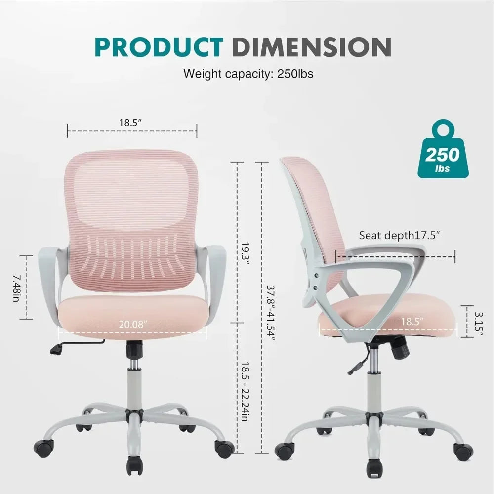 Office Chair,Ergonomic Mid-Back Mesh Rolling Work Swivel Desk Chairs with Wheels,Comfortable Lumbar Support,Pink