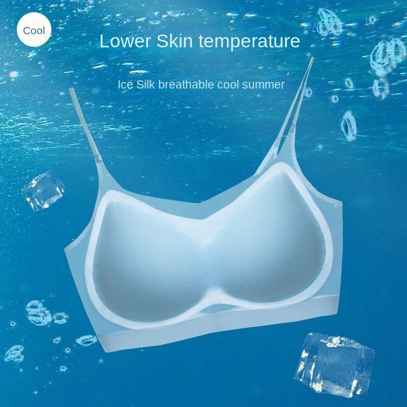 Ultra Thin Ice Silk Seamless Underwear Women Plus Size Sexy Top Soft Breathable Wireless Solid Lingerie Gathered Padded Bra