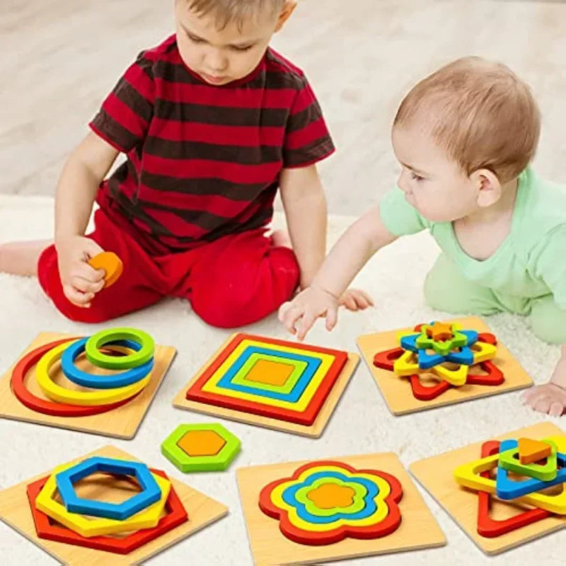 Montessori Shape Sorting Puzzle for Toddlers Baby Infant Preschool Wooden Sensory Stem Educational Learning Toys for Kids Gifts