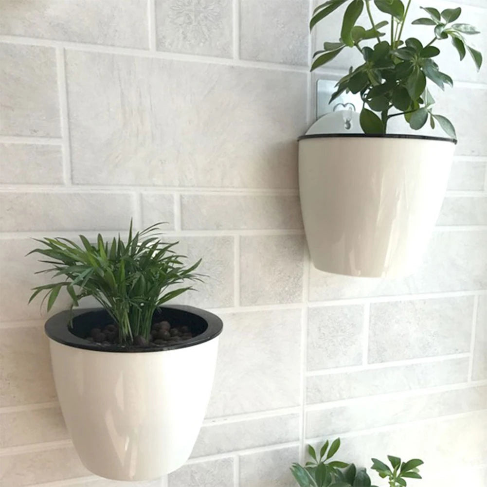 Wall Mounted Plastic Potted Plant Flowerpot Creative Automatic Water-Absorbing Wall Hanging Small Flower Pot Wall Decoration