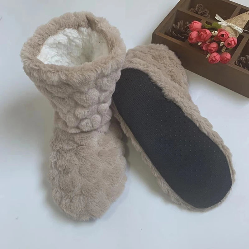 Winter Women Slippers Shoes Winter Couple Floor Socks Adult Non-Slip Thickening Velvet Indoor Dance High-Tube Slippers