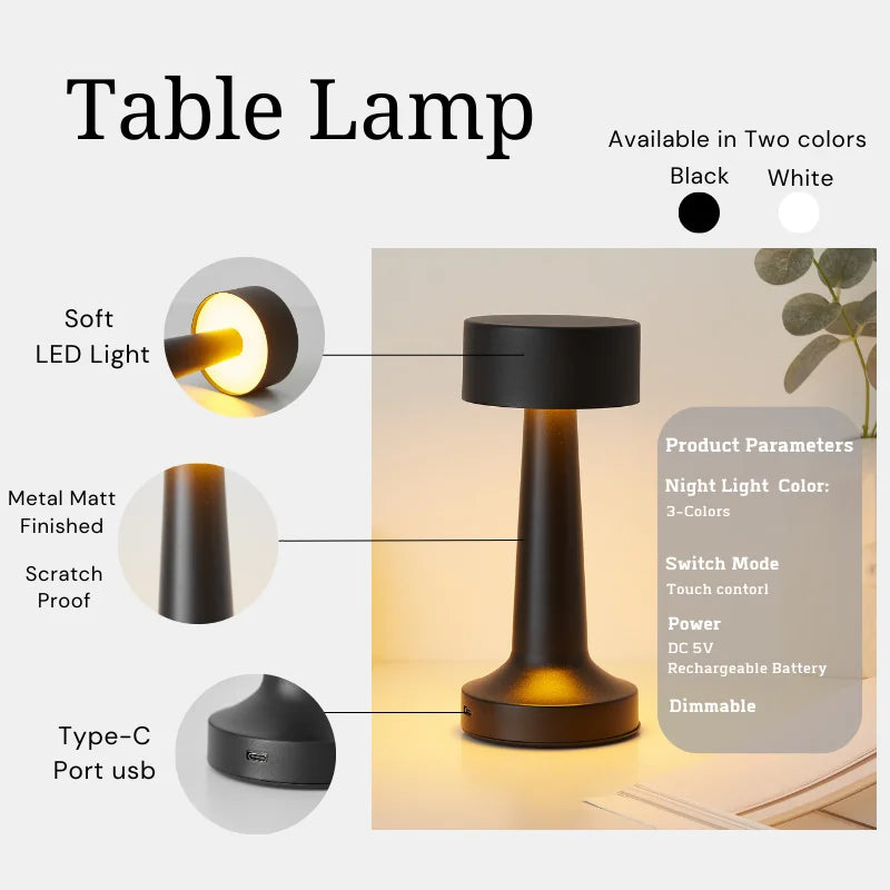 Touch Point Lamp Room LED USB Metal Rechargeable Bedside Decorative Table Lamp Restaurant Bar Desktop Mood Lighting Night Lights