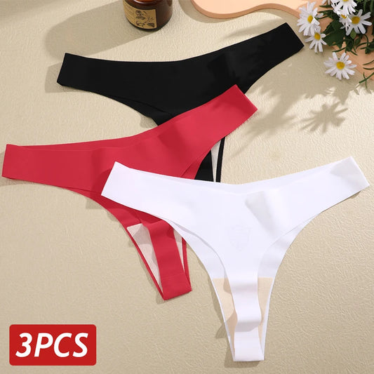 3Pcs/Set Women Seamless Panties Sexy V-Waist Thongs G-String Ultra-thin Lingerie Female Ice Silk Underwear Soft Underpants