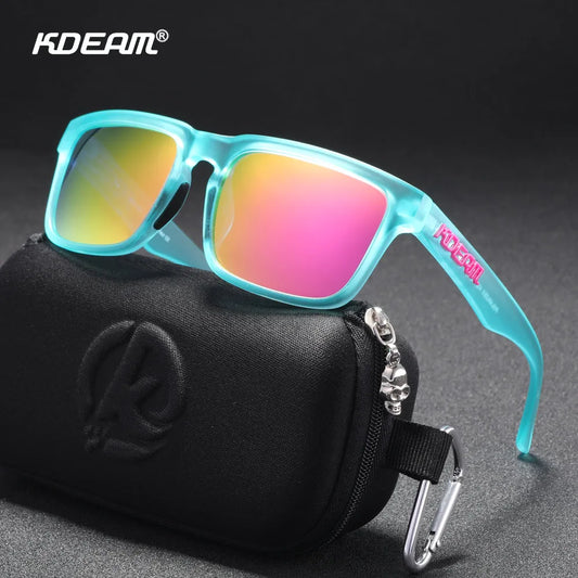 KDEAM Men's Polarized Sunglasses Square Casual Outdoors Sun Glasses Women Unisex Sunglass For Couple With Zipper Case