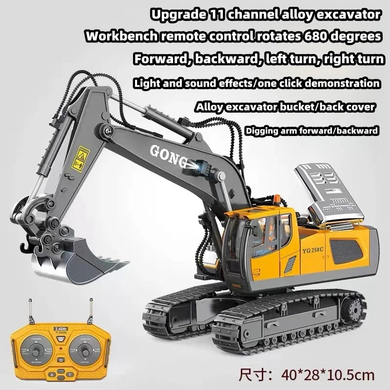 Hot selling 11 Channel 1:20 2.4GHz 11CH RC Construction Truck Toys Engineering Vehicles Metal RC Excavator