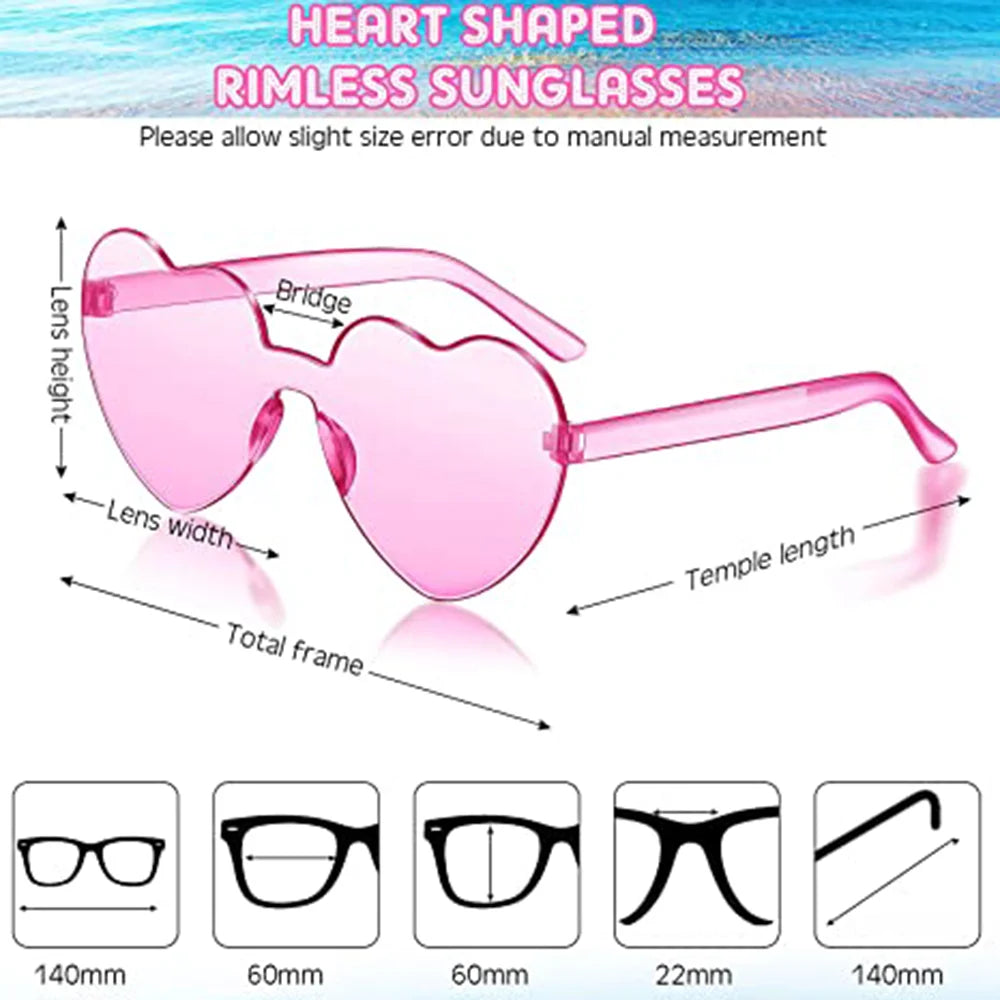 Peach Heart Sunglasses Love Sun Glasses Jelly Color Rimless Heart-Shaped One-Piece Glasses Dazzling Color Eyewear 2024 New