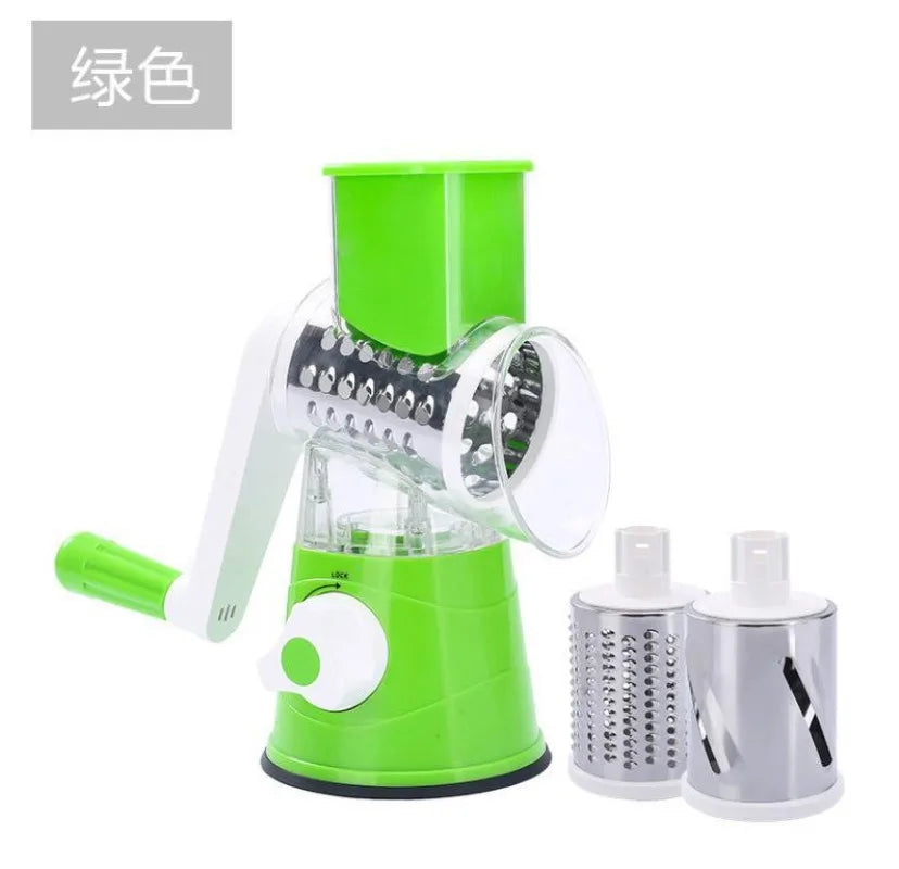 Vegetable Cutter & Slicer Manual Kitchen Cheese Chopper Machine with 3 Sharp Drums Multifunctional Garlic Potato Shredder