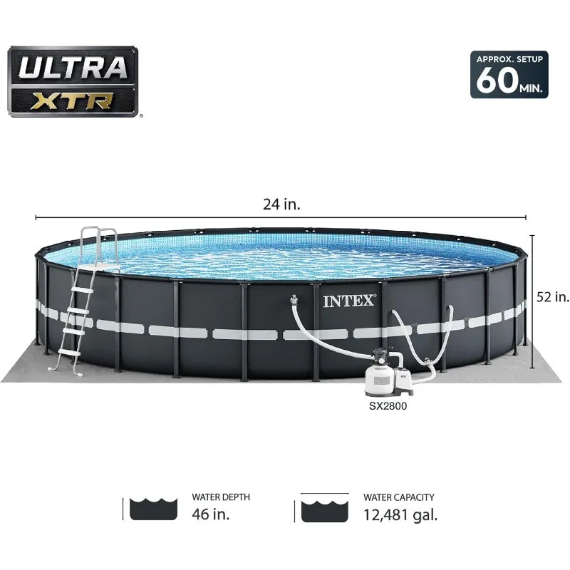 Ultra Frame 26' x 52" Round above Ground Outdoor Swimming Pool Set with 2100 GPH Sand Filter Pump