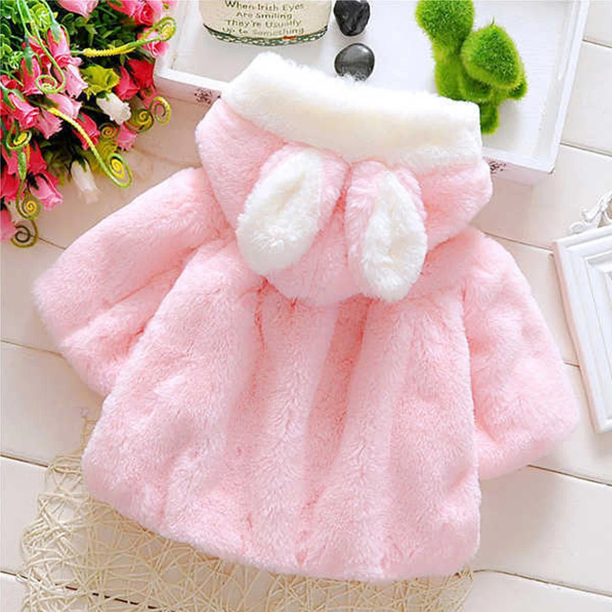 Baby Coat Winter Girl Baby Beautiful Artificial Fur Short Hooded Warm Princess Jacket Children'S Cute Children'S Winter Wear