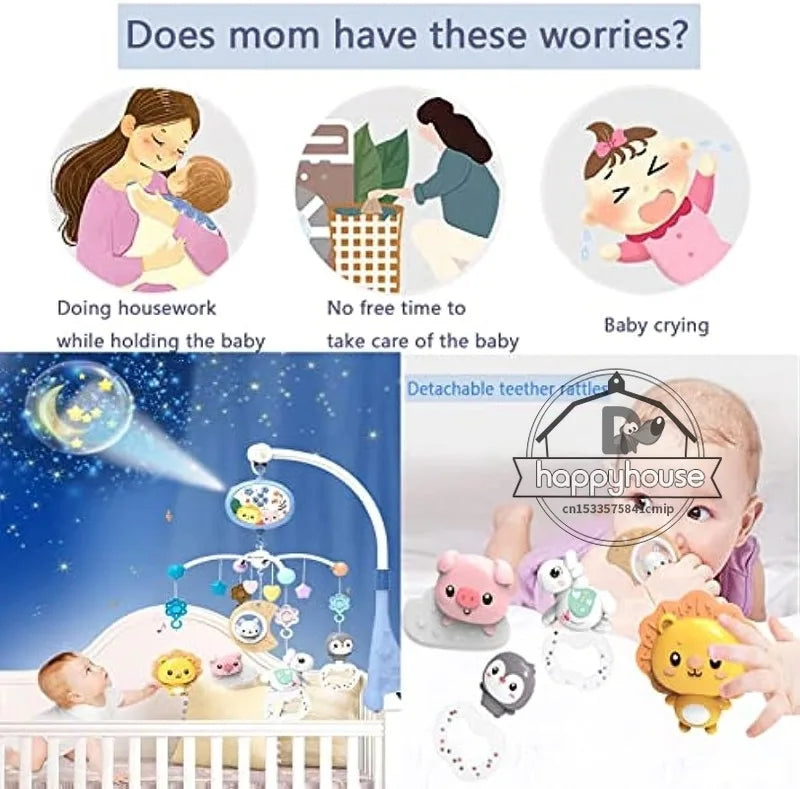 Baby Crib Mobile with Lights Music  Projection for Infants 0-6 Months Remote Control Crib Toys for Newborn Baby Mobile for Crib