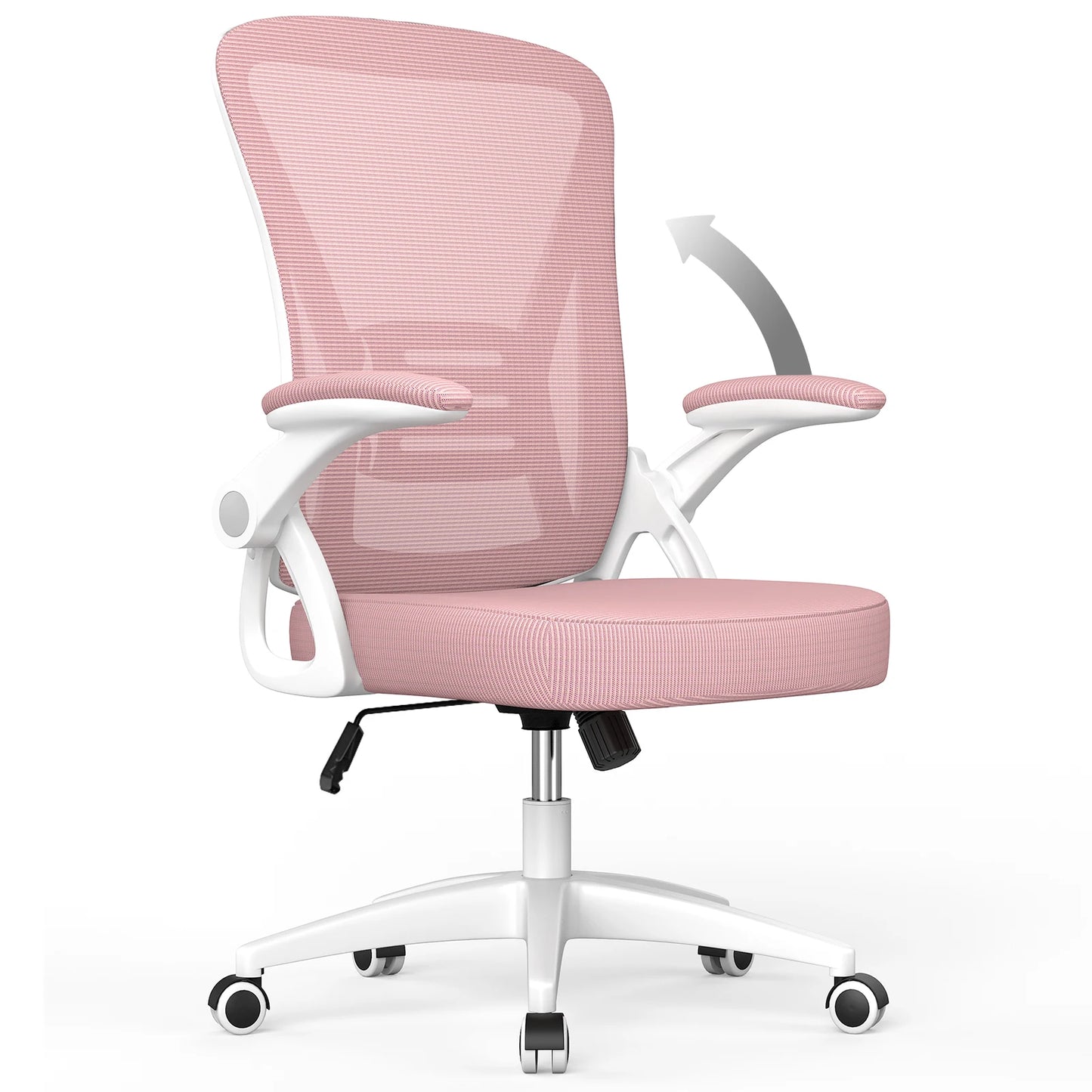 Pink Ergonomic Office Chair with Slide Seat Mesh Seat Adjustable Lumbar Support Angle and Height Adjustable Home Gaming Chair