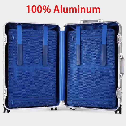 Suitcase 100% All Aluminum magnesium Suitcases 20" 26" 30" inch Metal Password Trolley Carry on Travel Bag Rolling Luggage Bag