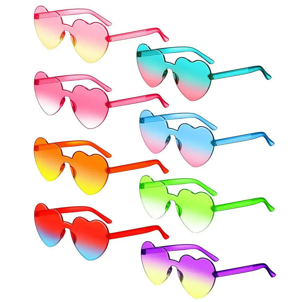 Love Heart Shape Sunglasses Women Rimless Frame Tint Clear Lens Colorful Sun Glasses Female Red Pink Yellow Shades Travel