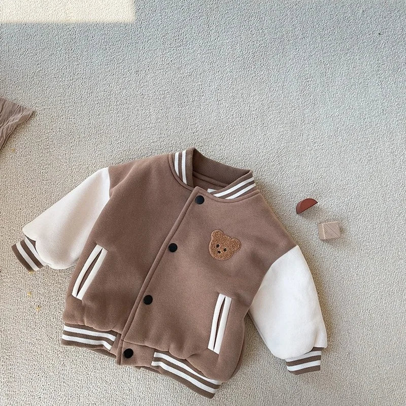 Toddler Infant Baby Boys Girls Clothes Cute Fleece Winter Warm Baby Jacket Casual Baseball Uniform Outerwear Kids Coat