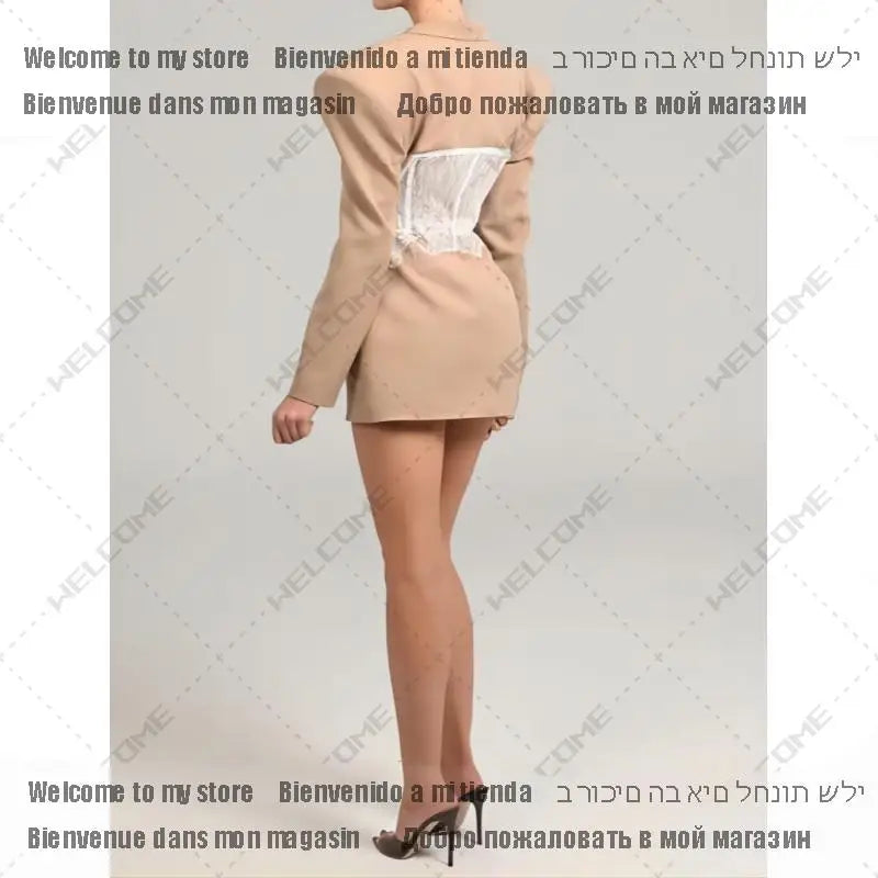 Women Blazer 2024 Autumn Lace Stitched Single Breasted Ladies Black Blazer Coat Vintage Women's Slim Suit Jacket New