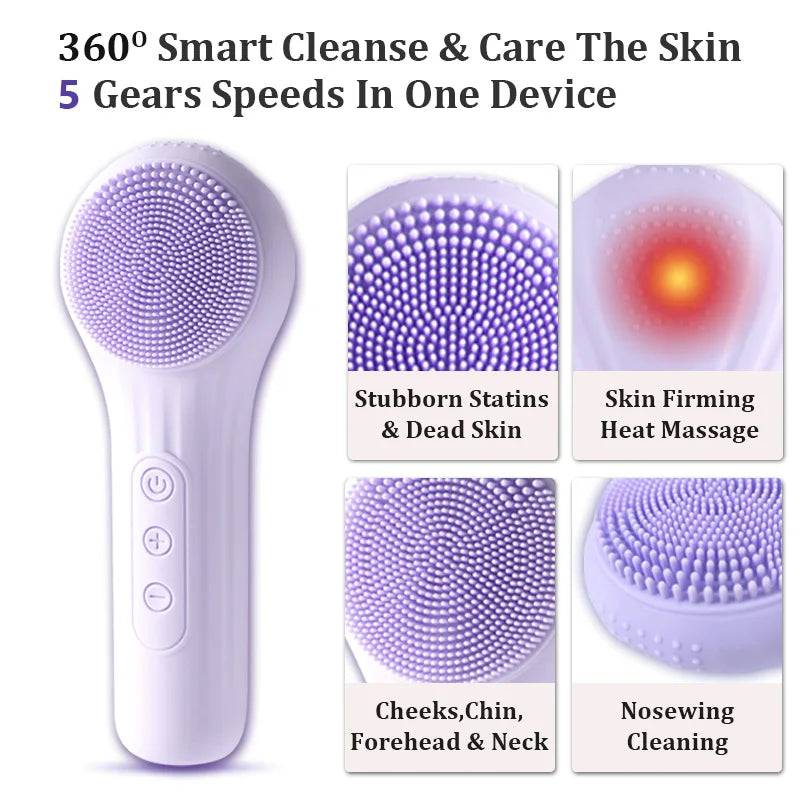 Sonic Waterproof Facial Cleansing Brush for Men & Women Rechargeable Exfoliating Electric Face Scrubber Cleanser Brush