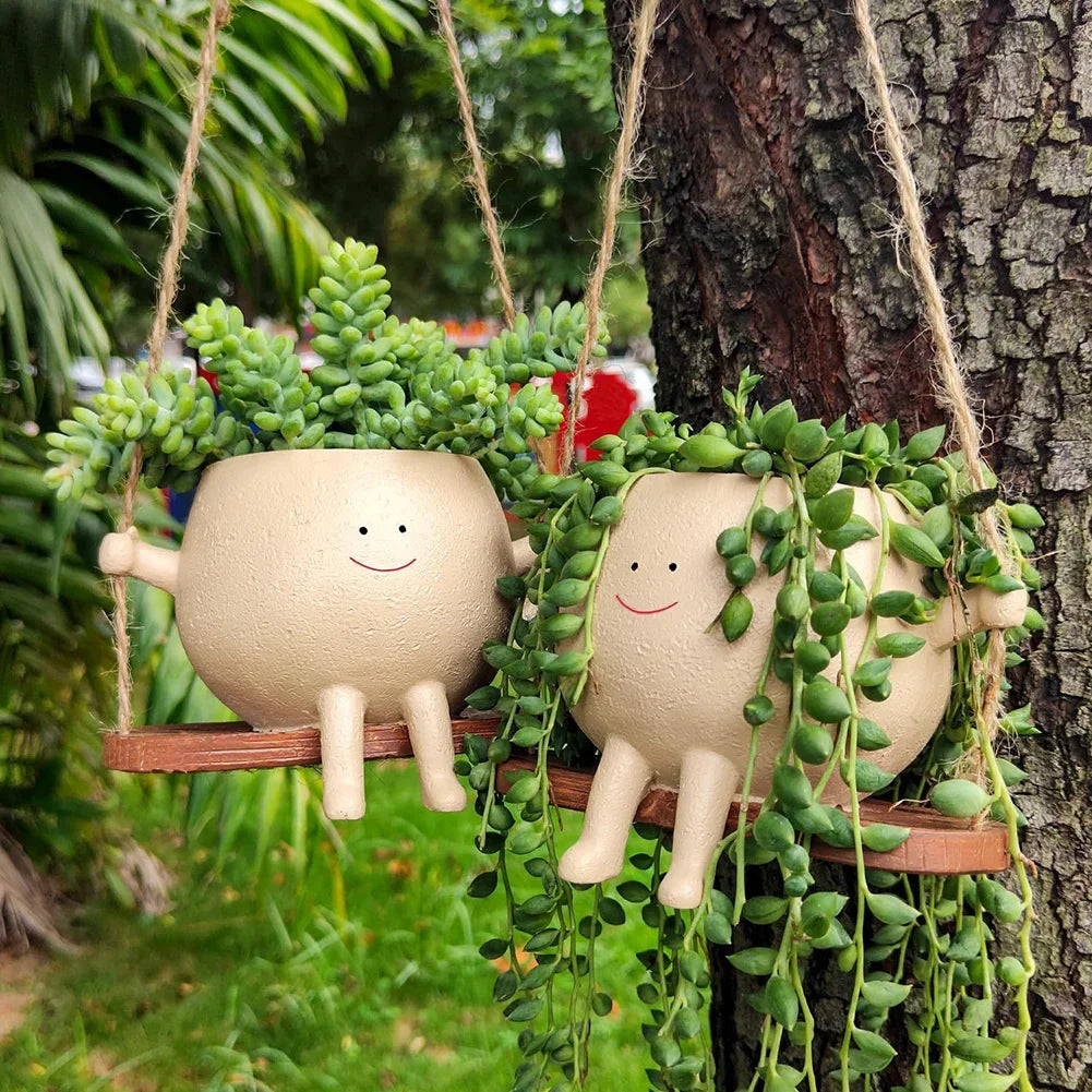 Swing Flower Container Resin Cartoon Flowerpot Creative Wall Hanging Head Planter Multifunctional Home Garden Patio Accessories