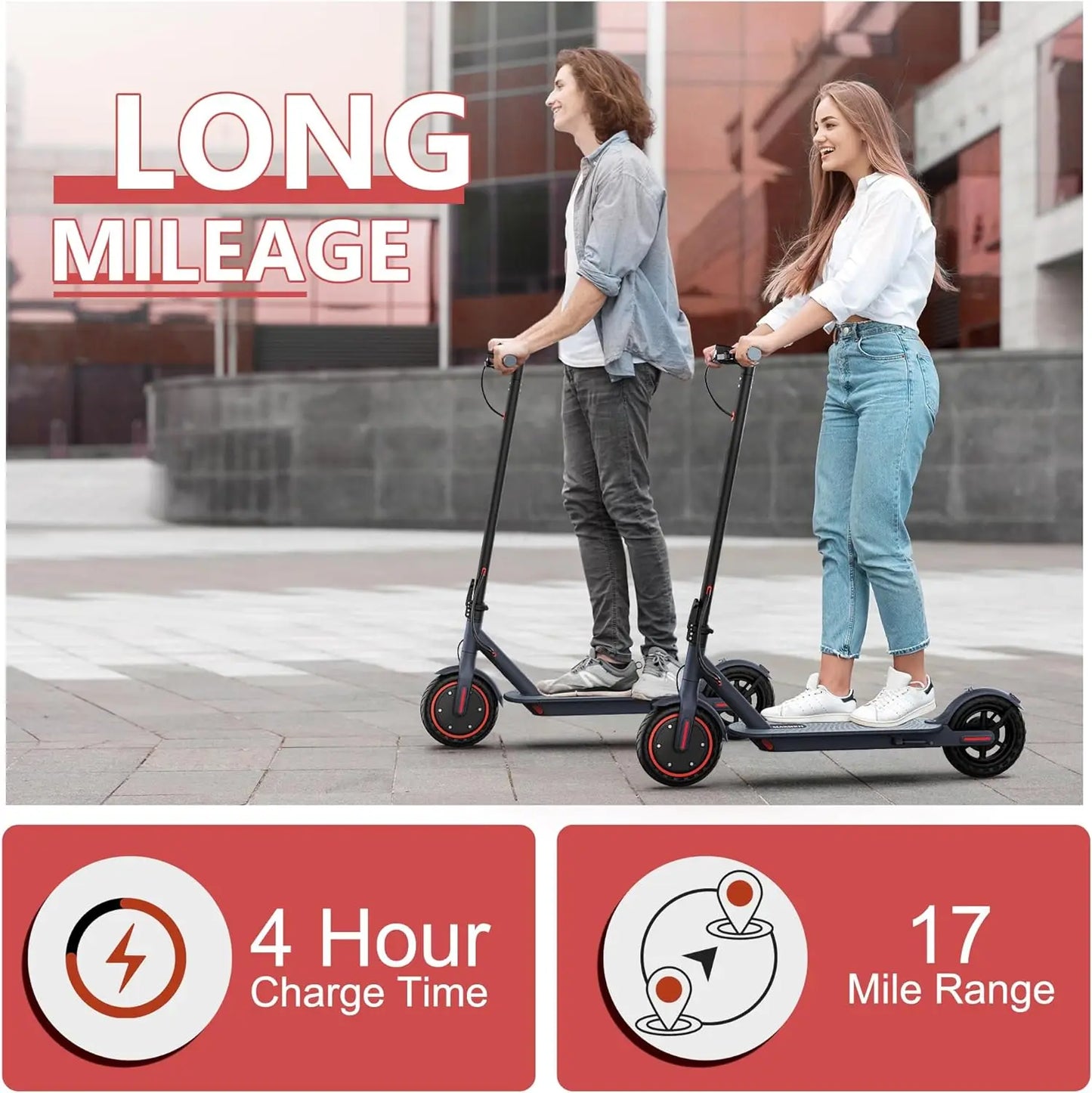 V1 Electric Scooter for Adults, 8.5" Tires, 19Mph Top Speed, 350W Motor, Max 21 Miles Long Range, Folding E-Scooter Dual Braking