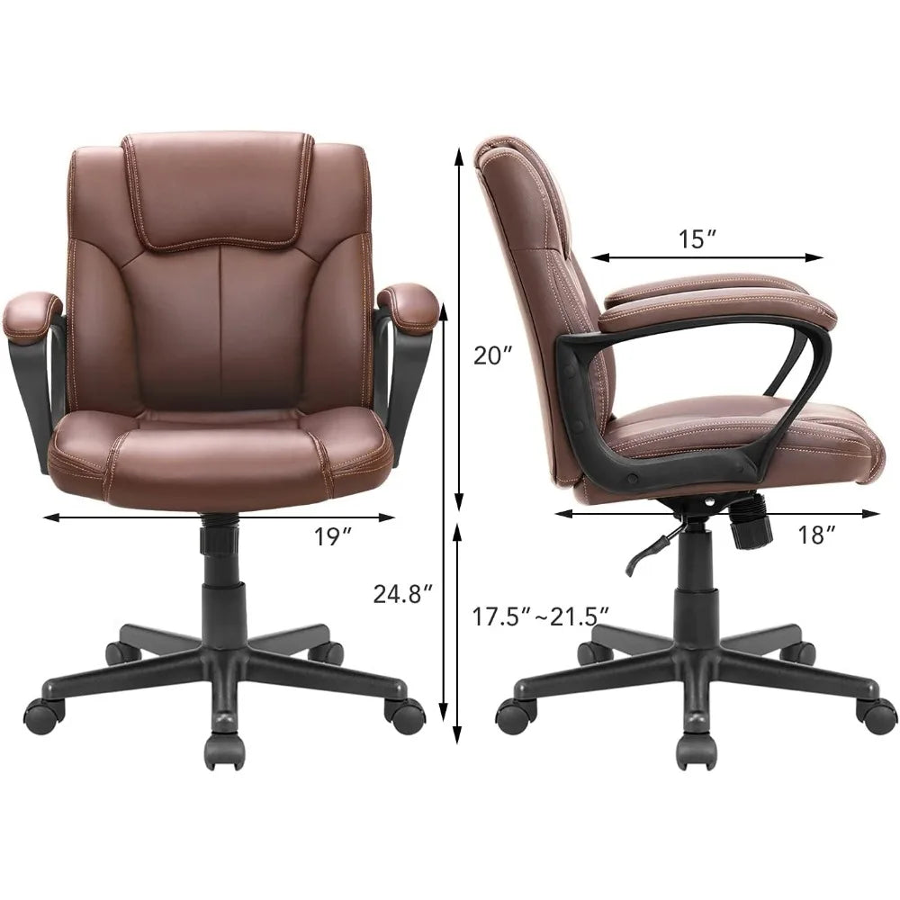 PU Leather Recliner Chair Waist Support 18D X 19W X 41H in Living Room Chair Brown Freight Free Desk Chairs Armchair Sofa Office