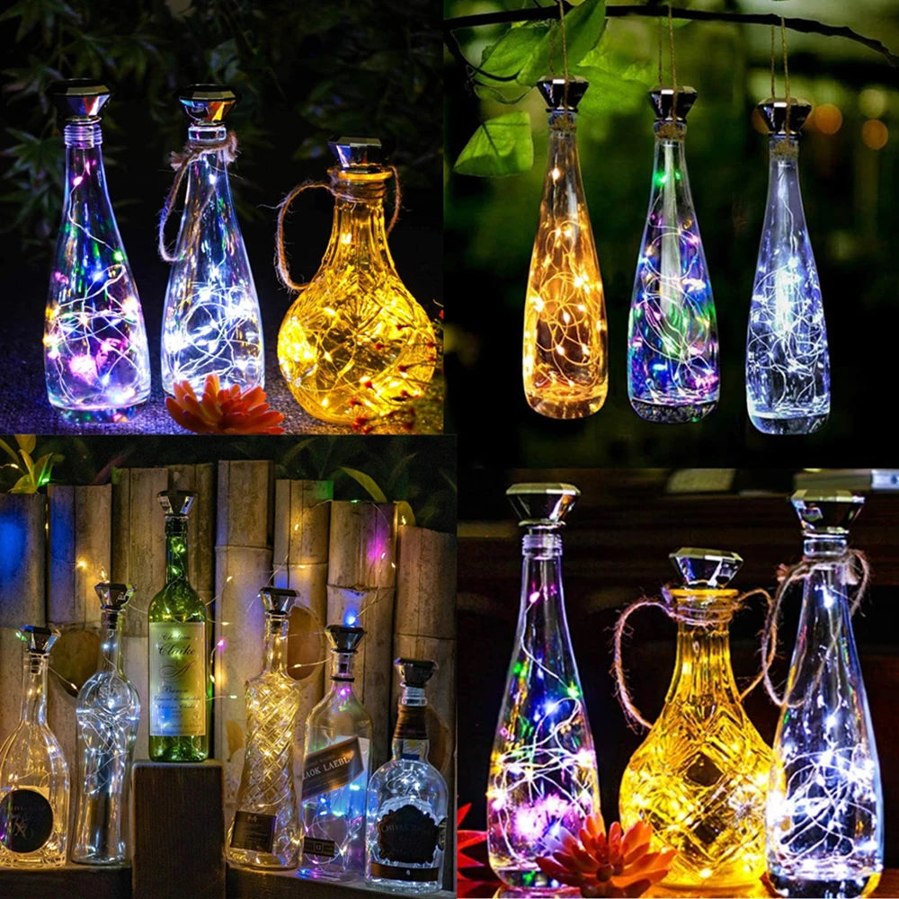 Updated Solar Wine Bottle Lights 2M 20 LED Copper Wire Fairy Garland String Lights for Xmas Wedding Party Decor 4/8/10 Pack