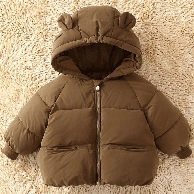 Boy Daily Down Coat Girls Casual Winter Thickened Jackets Kids Warm Hooded Fashion Outerwear Children Solid Color Cotton Parkas