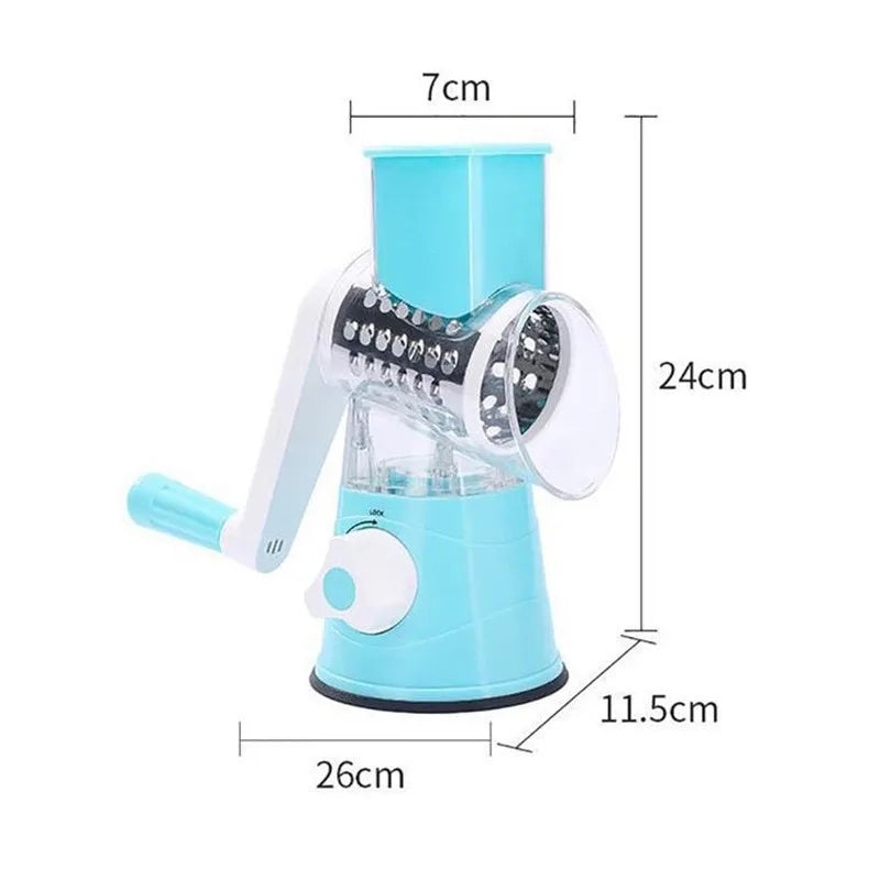 Vegetable Cutter & Slicer Manual Kitchen Cheese Chopper Machine with 3 Sharp Drums Multifunctional Garlic Potato Shredder