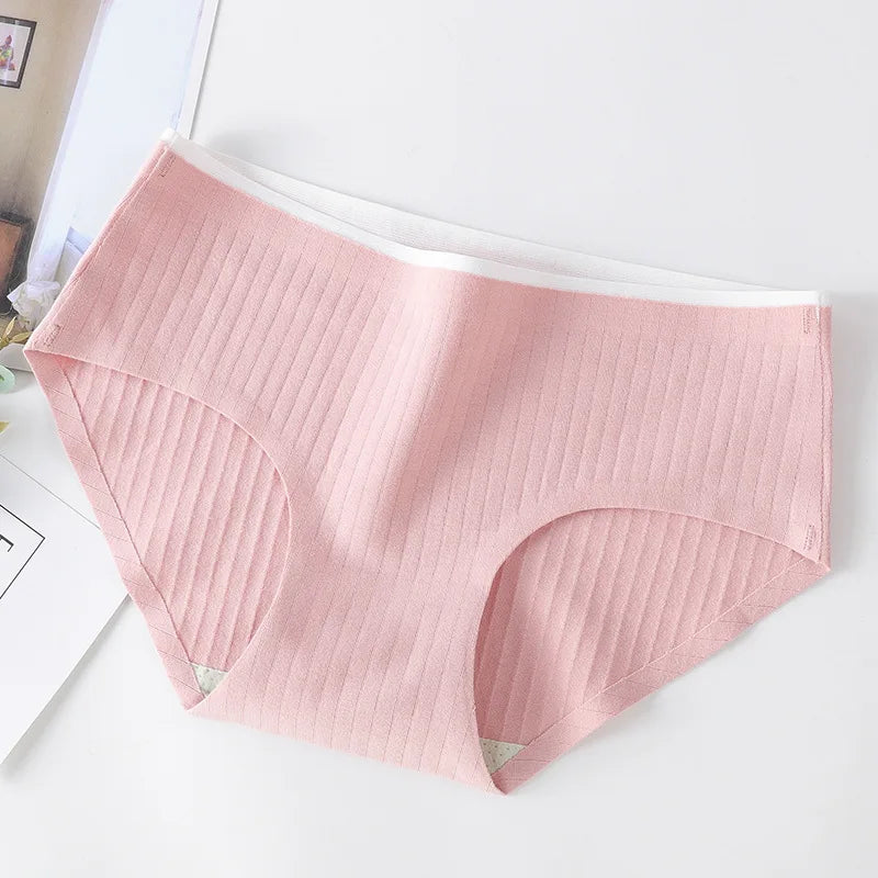 Women's Underwear Cotton Seamless Stripes Panties Soild Color Skin- friendly Lingerie Woman Panty Low Waist M-XL Plus Size